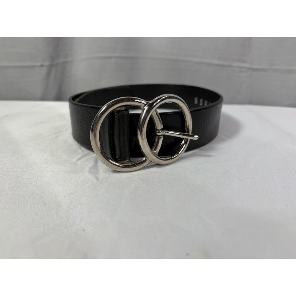 Express Womens Black Italian Leather Double O-Ring Buckle Belt Silver Grommet S